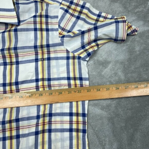 Mens Wells & Morris Plaid Short Sleeve Button-Up Shirt Size M Blue/Yellow 6078 - Picture 5 of 7